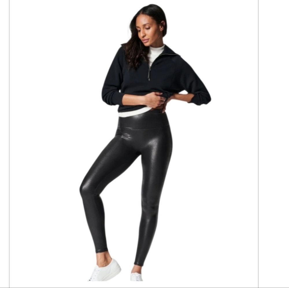 NWT Spanx Faux Leather Leggings Sz.1X Petite Black